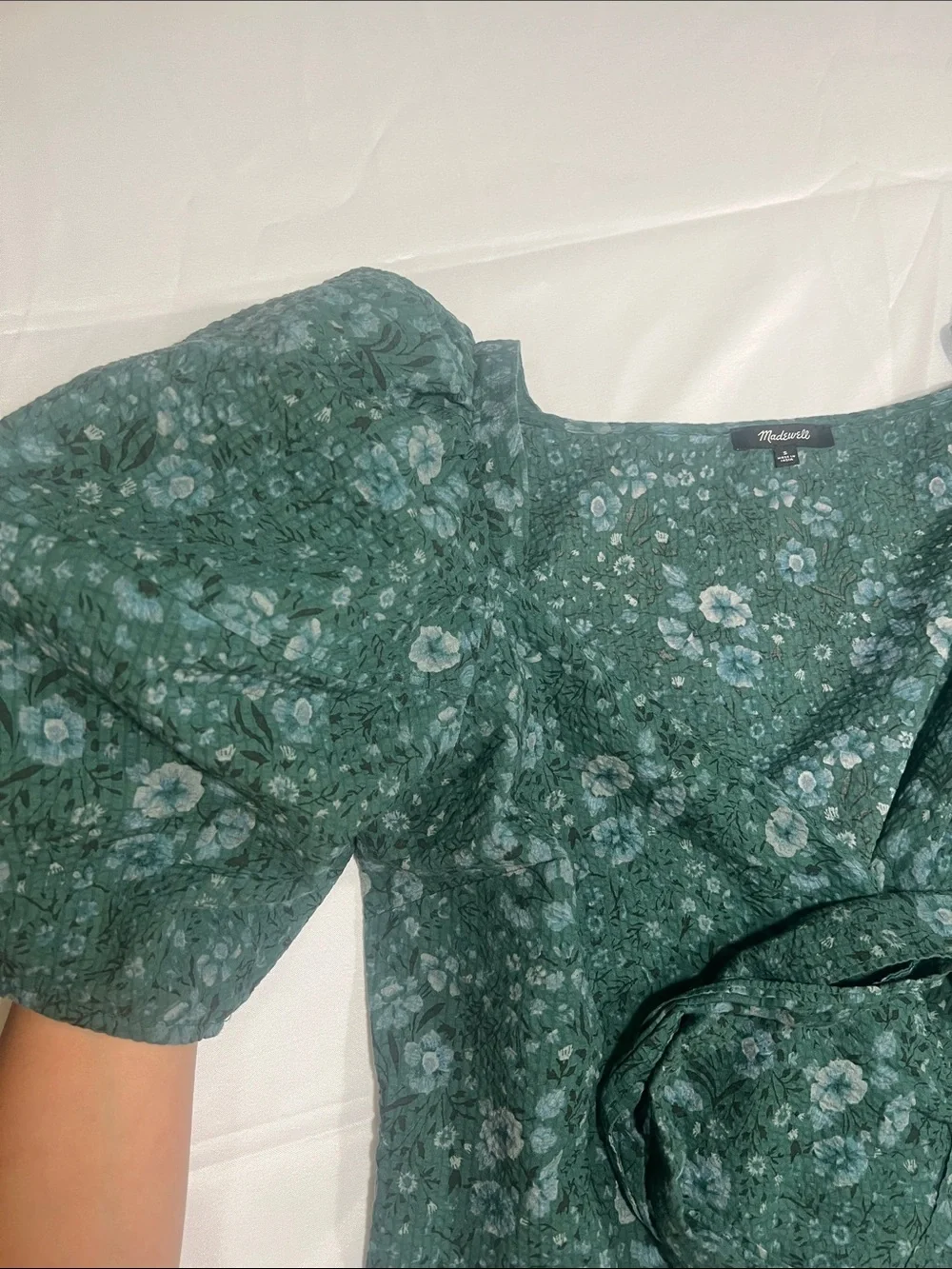 Madewell Emerald Green Floral Wrap Puff Sleeve Blouse